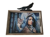 13.25" + 9.5" Wooden Tray With Wolf Symbol By ANDREW FARLEY DBV13411C