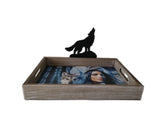 13.25" + 9.5" Wooden Tray With Wolf Symbol By ANDREW FARLEY DBV13411C