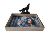 13.25" + 9.5" Wooden Tray With Wolf Symbol By ANDREW FARLEY DBV13411C