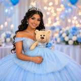 20" Quince Light Brown Bear With Embroidery "Mis 15 Anos" - B16632-4 Light Blue