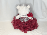16" Quince Bear With Ruffles - ARC16831-7R Burgundy (Made to Order) - Kinnex Dolls | ARC16831-7R |