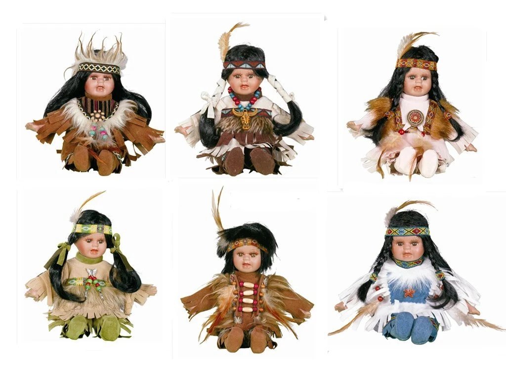 8 Porcelain Indian Doll Little Cubs Set Of 12 6 Asst D D08625k Kinnex Dolls