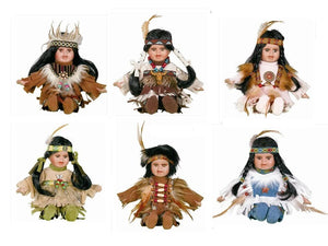 8" Porcelain Indian Doll "Little Cubs" (Set Of 12, 6 Asst'd) D08625K - Kinnex Dolls | D08625K |