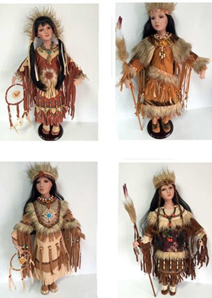 24 Porcelain Indian Doll Set Of 4 D24700K Kinnex Dolls