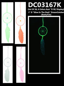 3" D "Glow In The Dark" DreamCatcher (Set Of 36,6 COLORS ASST'D) DC03167K - Kinnex Dolls | DC03167K |
